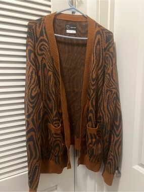 Original Use Black and Brown Swirl-Pattern Men's Open Cardigan